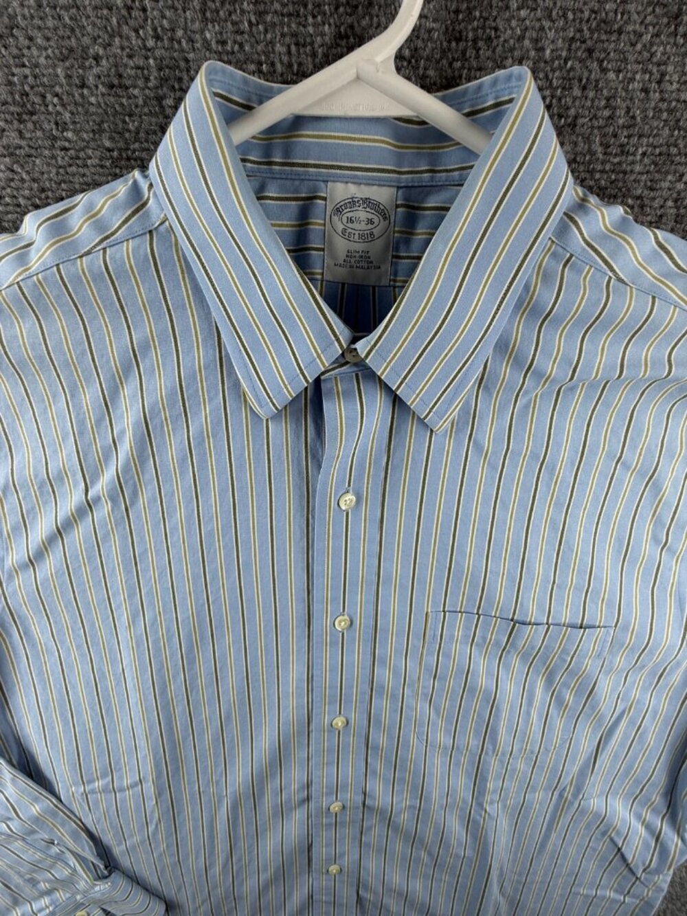 Brooks Brothers 16.5 36 Slim Fit Non Iron Striped Blue Button Up Point Collar
